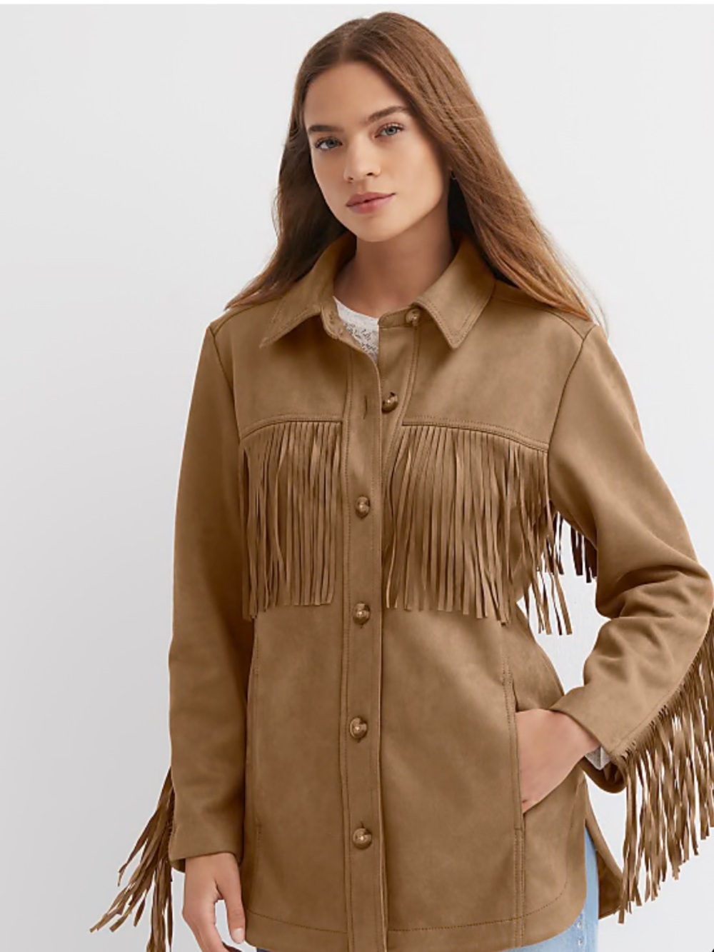 LOFT Brown Fringe Button-Front Jacket